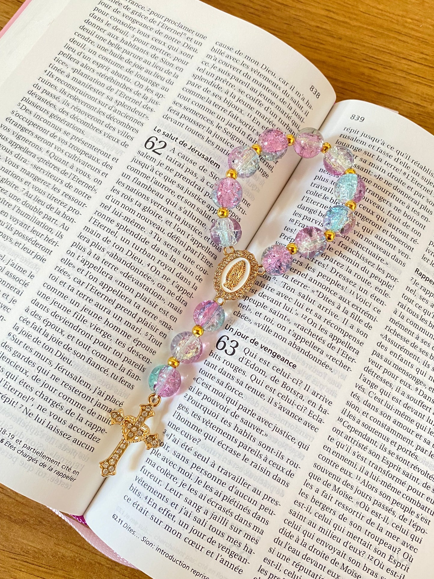 Mini Rosary - Blue & Pink Craqued Glass